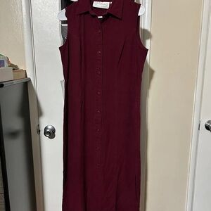 Sleeveless Burgundy Shirt Dress